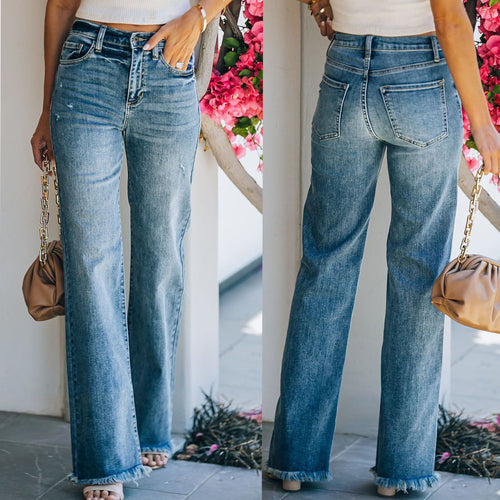 Flared jeans for women with frayed hem and high waist Lune London