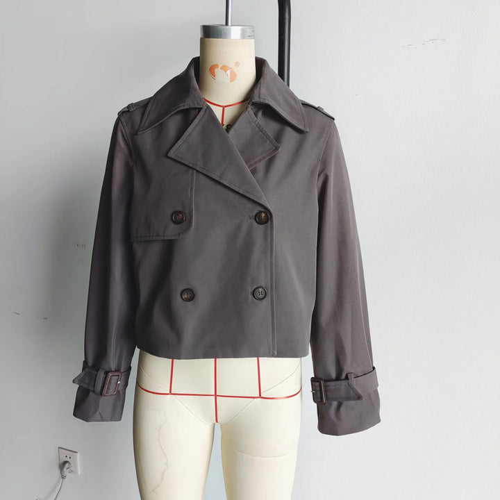 Short trench coat for women with double-breasted fastening and adjustable sleeves Lune London