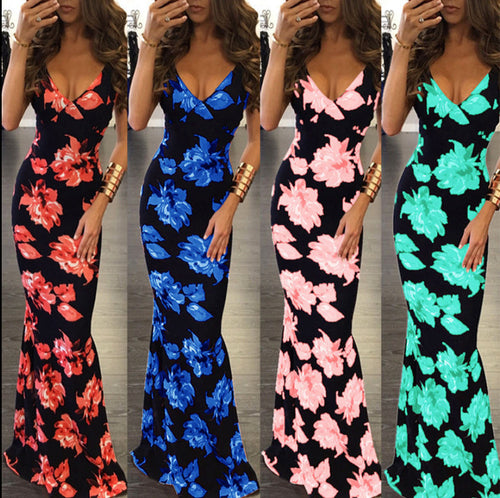 Elegant maxi dress for women with floral print and thin straps Lune London