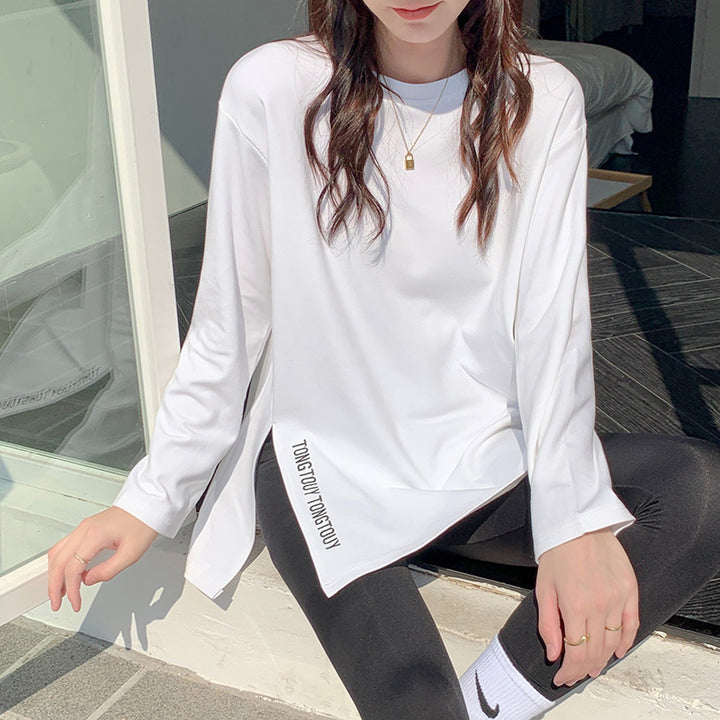 Women's casual long sleeve shirt with asymmetric cut and modern lettering Chic & Stil