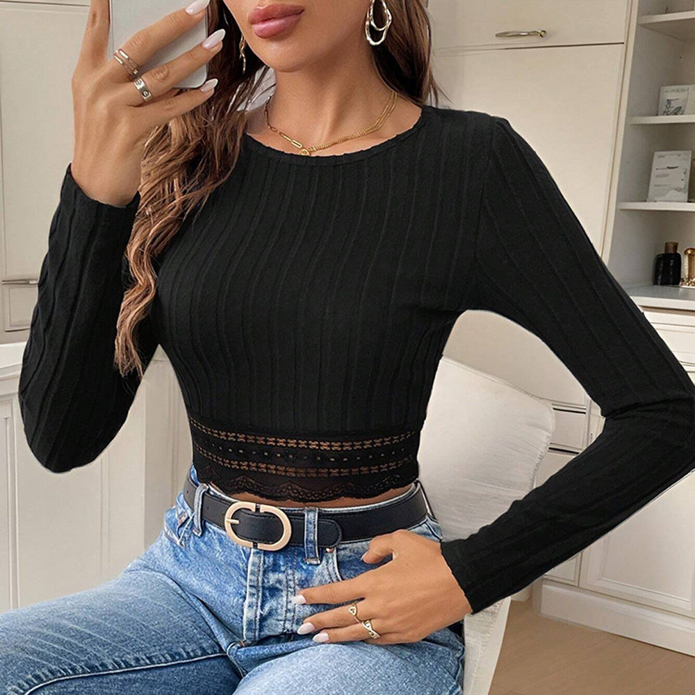 Women cropped long sleeves with intricate lace accents Chic & Stil