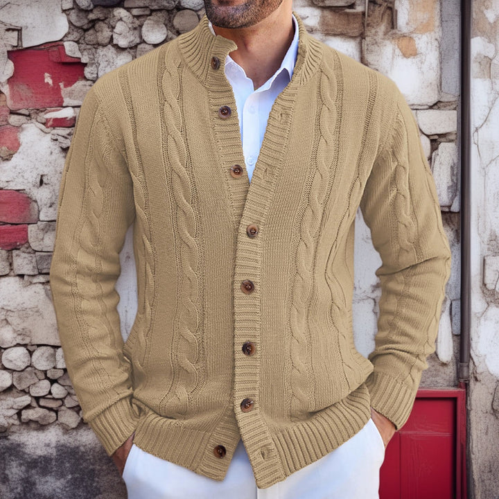 Men's knitted jacket with embossed pattern and foldable collar Lune London