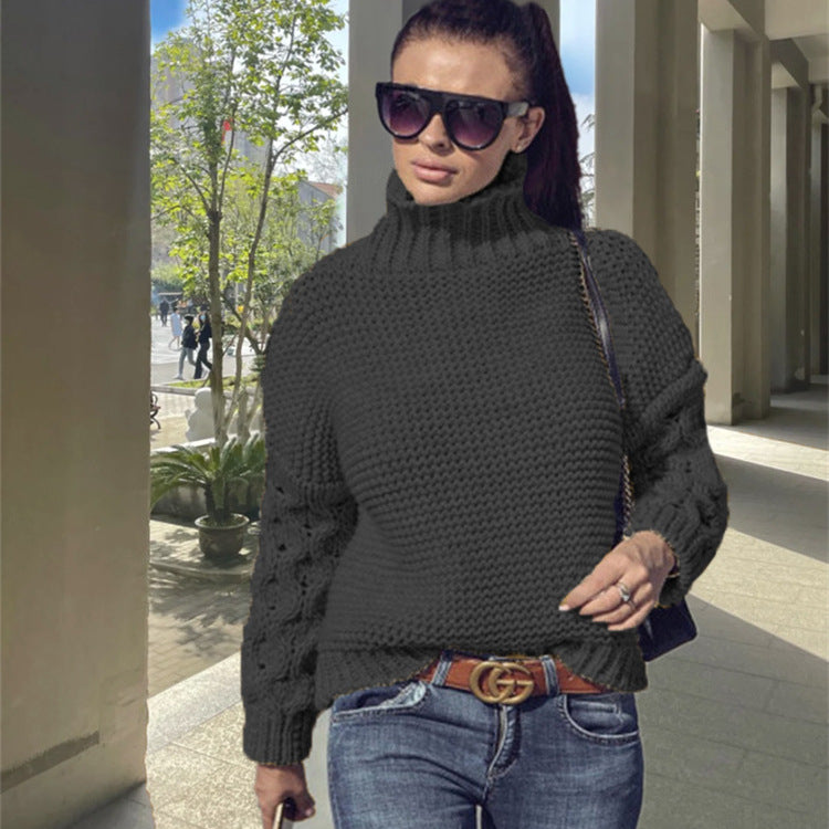 Knit sweater for women with high collar and structured sleeve design Lune London