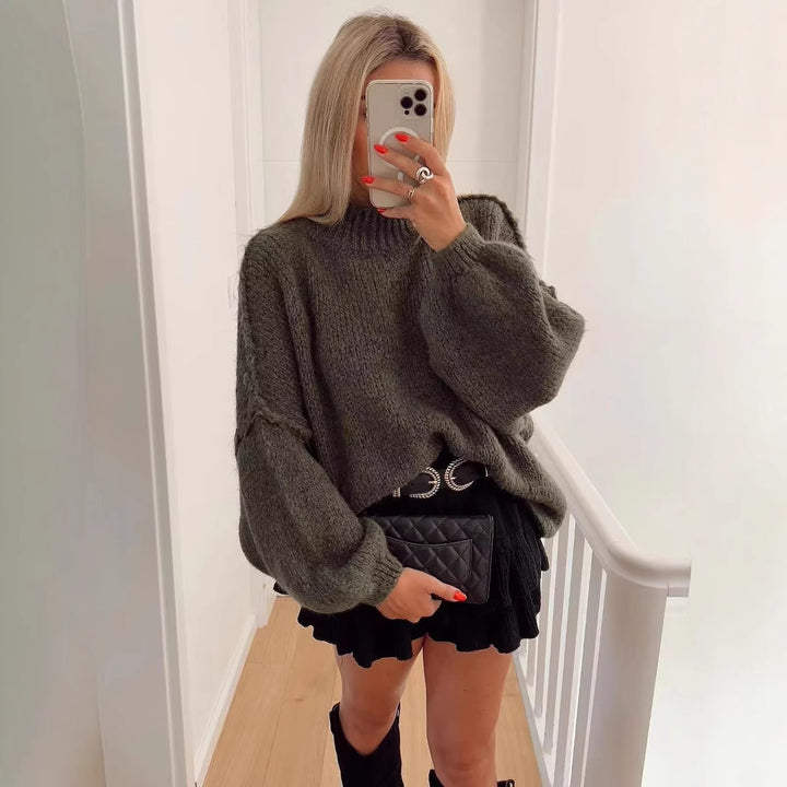 Ladies Large sweater with high collar and balloon sleeves Lune London