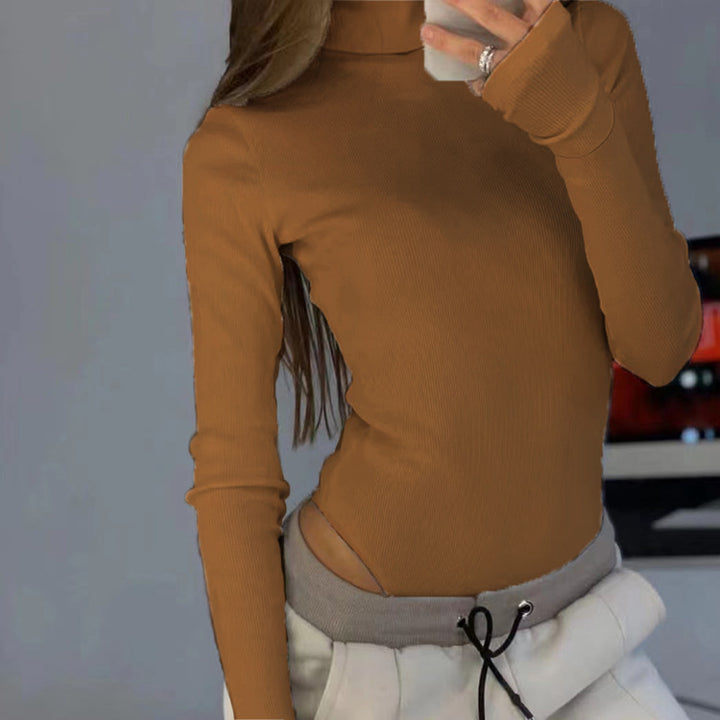 Women turtleneck top with long sleeves in fine ribbed texture Lune London