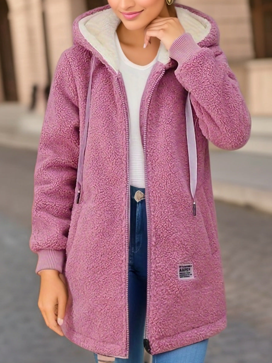 Lady Casual Teddy Jacket with Hood and Practical Pockets Lune London