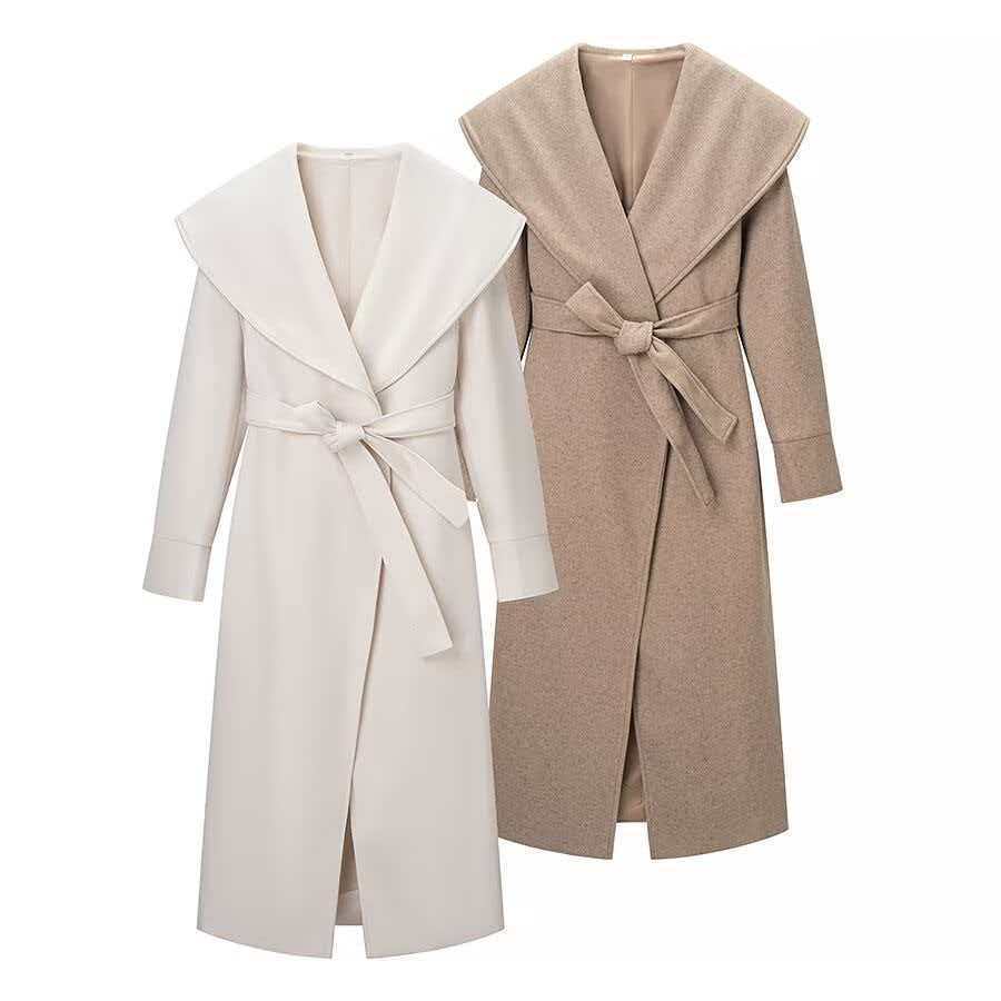 Manteau élégant pour femmes avec grands revers et ceinture à la taille Chic & Stil