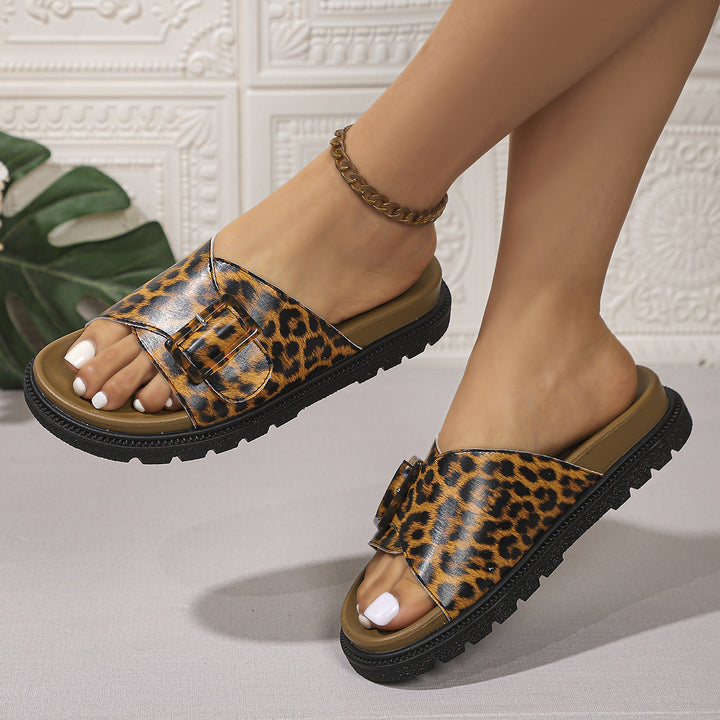 Ladies strappy sandals with a fashionable leopard print and a non-slip sole Lune London