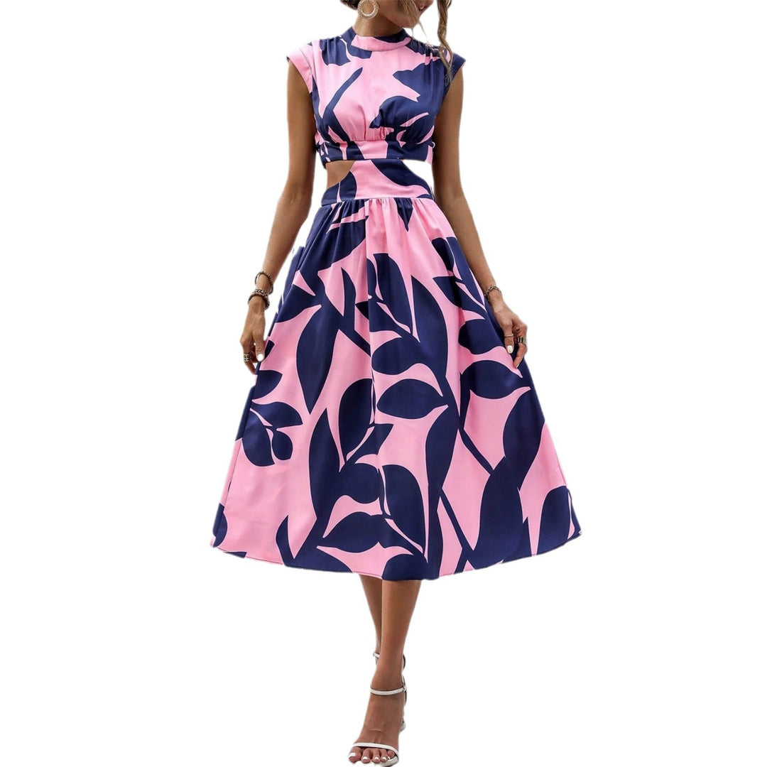 Maxi dress for women with leaf design and cut-out details Lune London