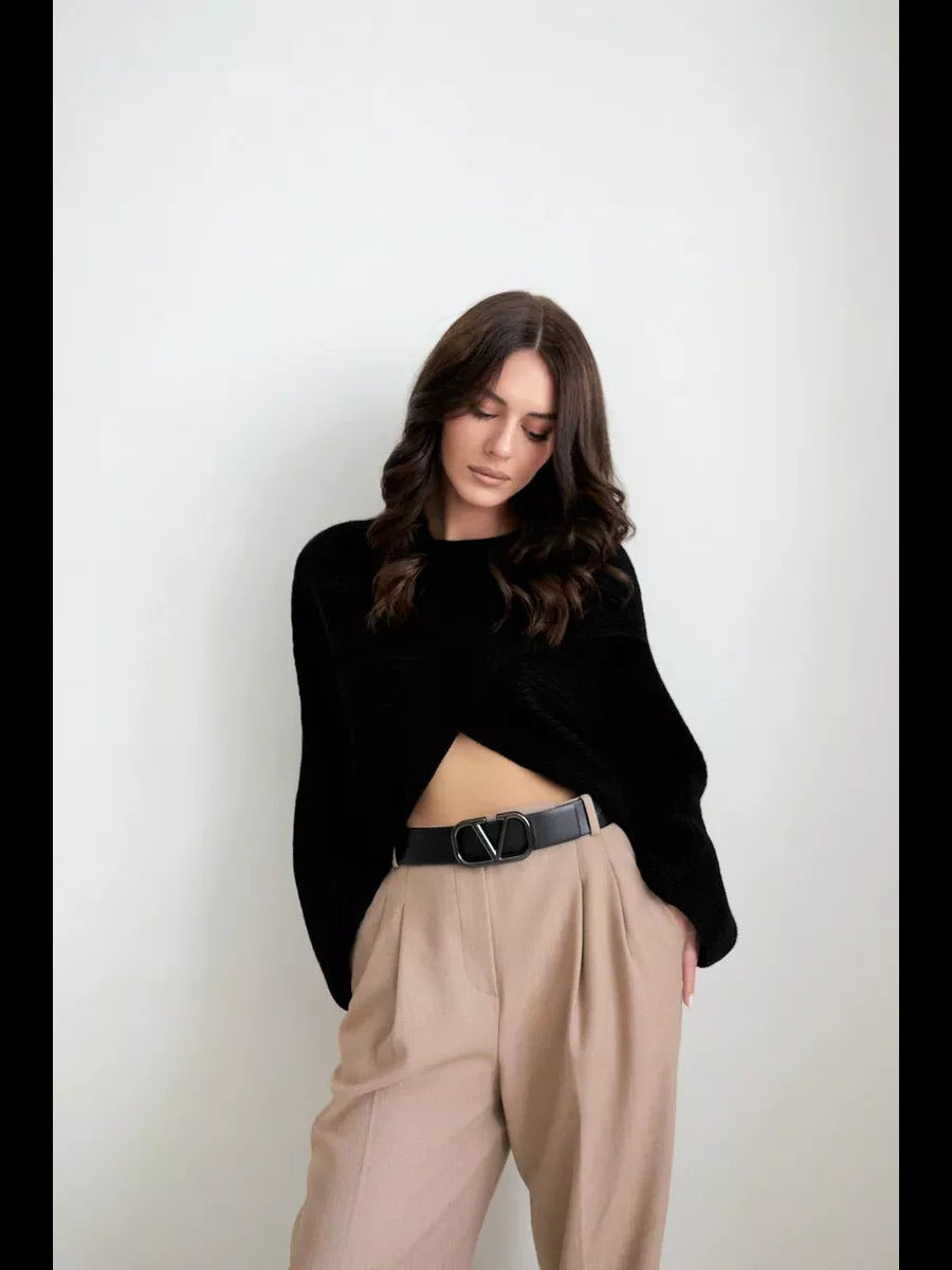 Pull enveloppant décontracté pour femme avec une coupe ample et un matériau texturé Chic & Stil