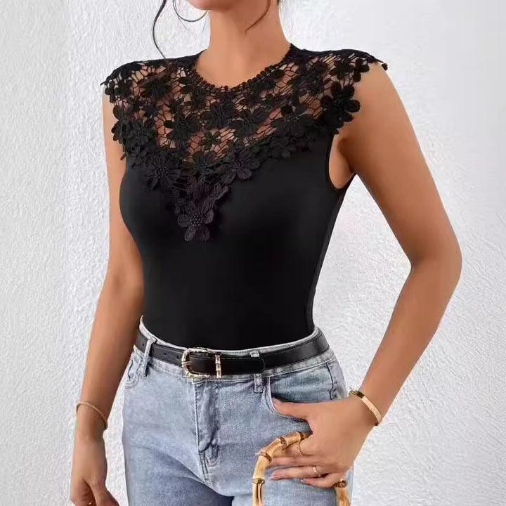 Ladies Floral Lace Decorated Bodysuit Lune London