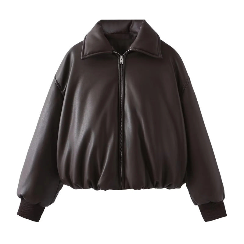 Casual faux leather jacket for women with a loose fit and practical pockets Lune London