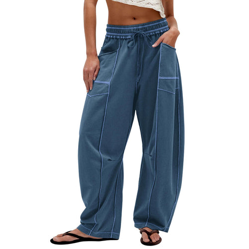 Ladies Comfortable Wide Pants with Practical Pockets and Elastic Belt Lune London