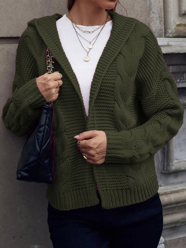 Cardigan tricot épais pour femmes avec capuche et motif de câble texturé Chic & Stil