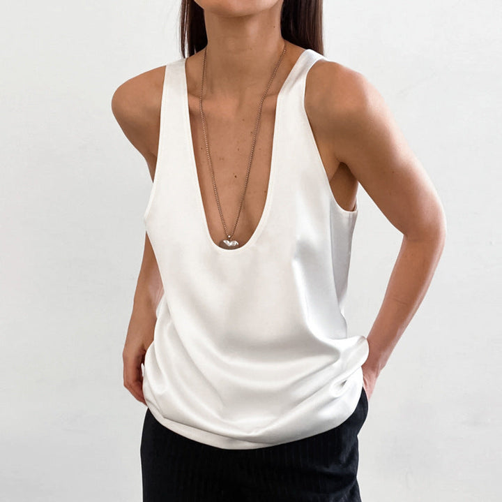 Lune London | Women's Satin U Neck T-Shirt Sleeveless Top