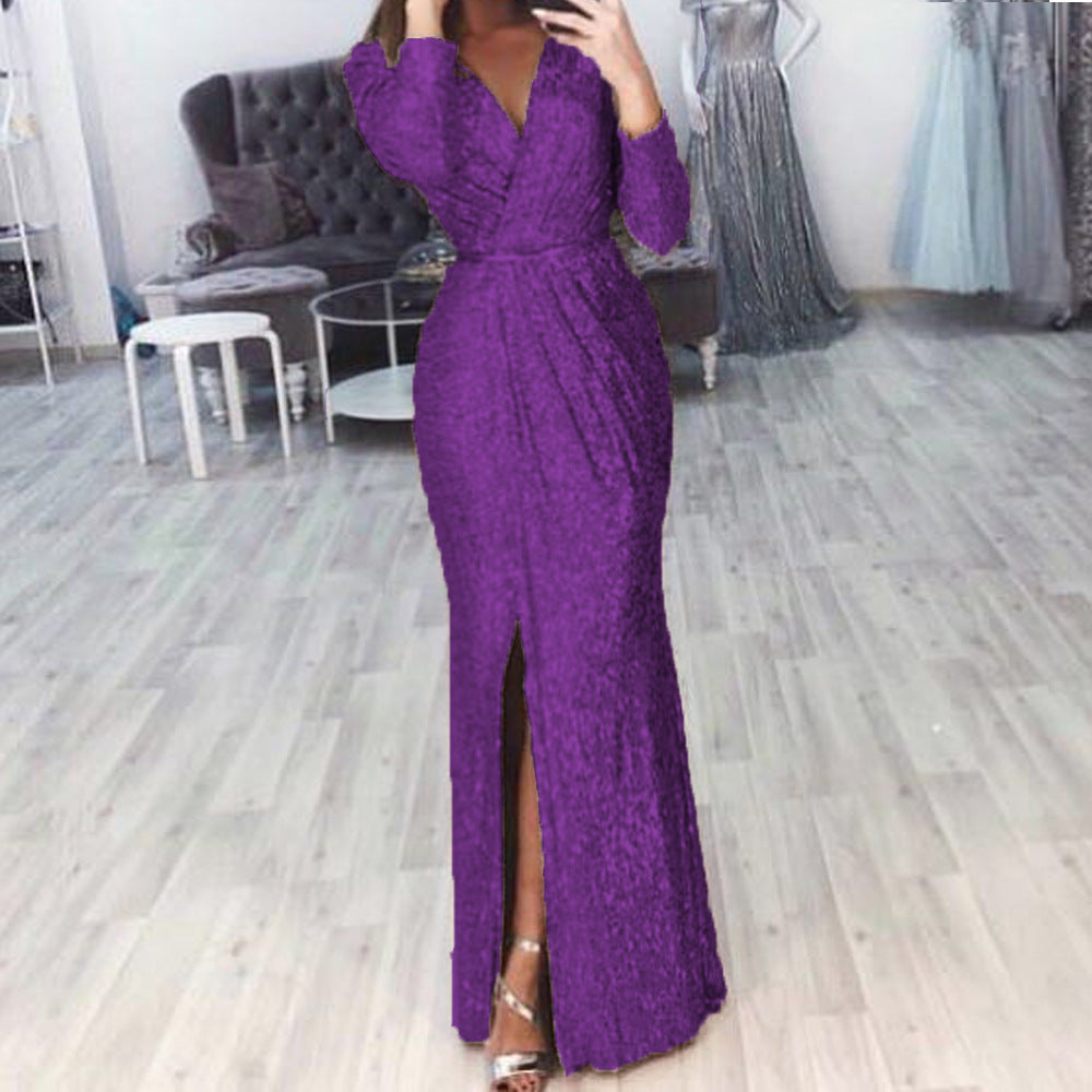 Robe de soirée longue pour femmes avec un design élégant enveloppant et une fente Chic & Stil