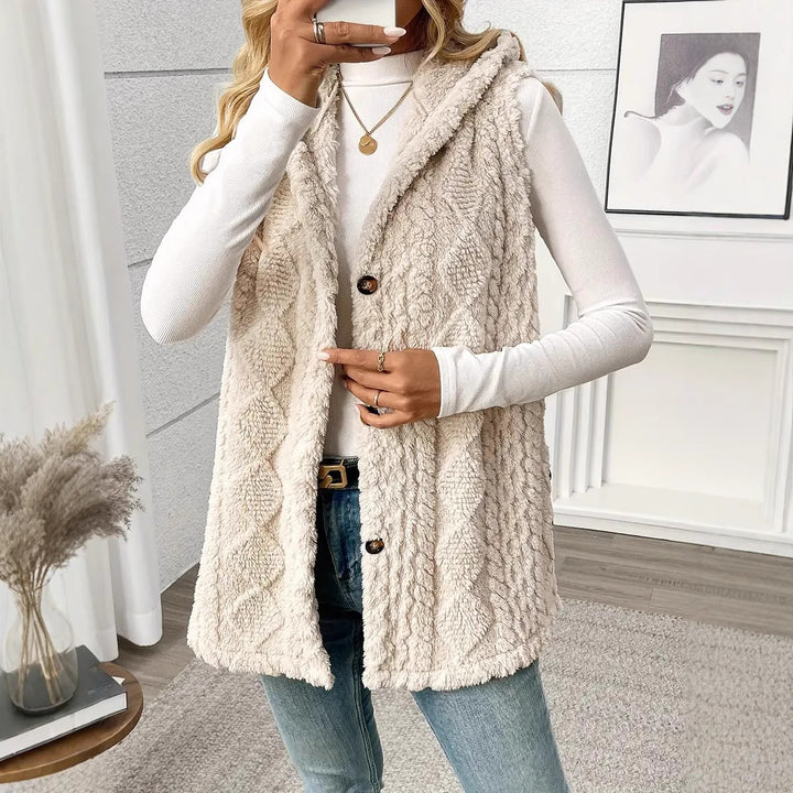Women’s hooded vest in soft fabric with button placket Chic und Stil