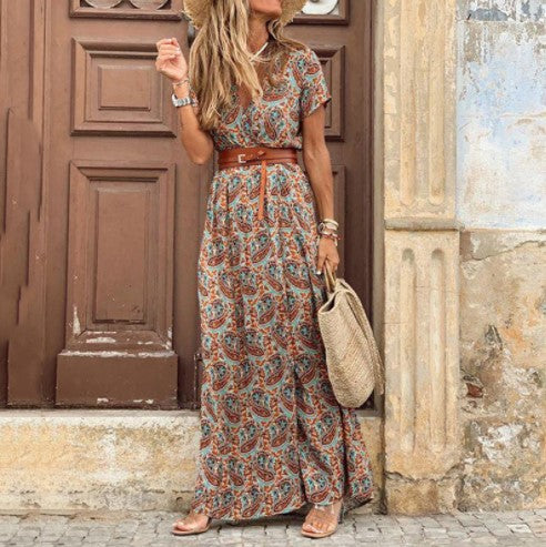 Maxi floral dress for women with high side slit Lune London