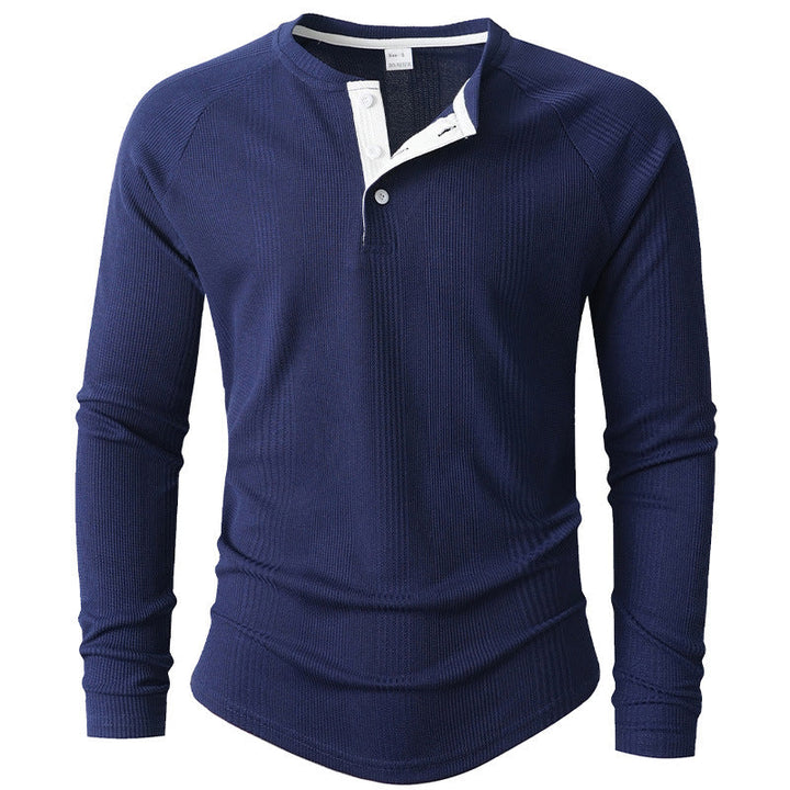 Men's Long Sleeve Henley Shirt with Structured Surface Lune London