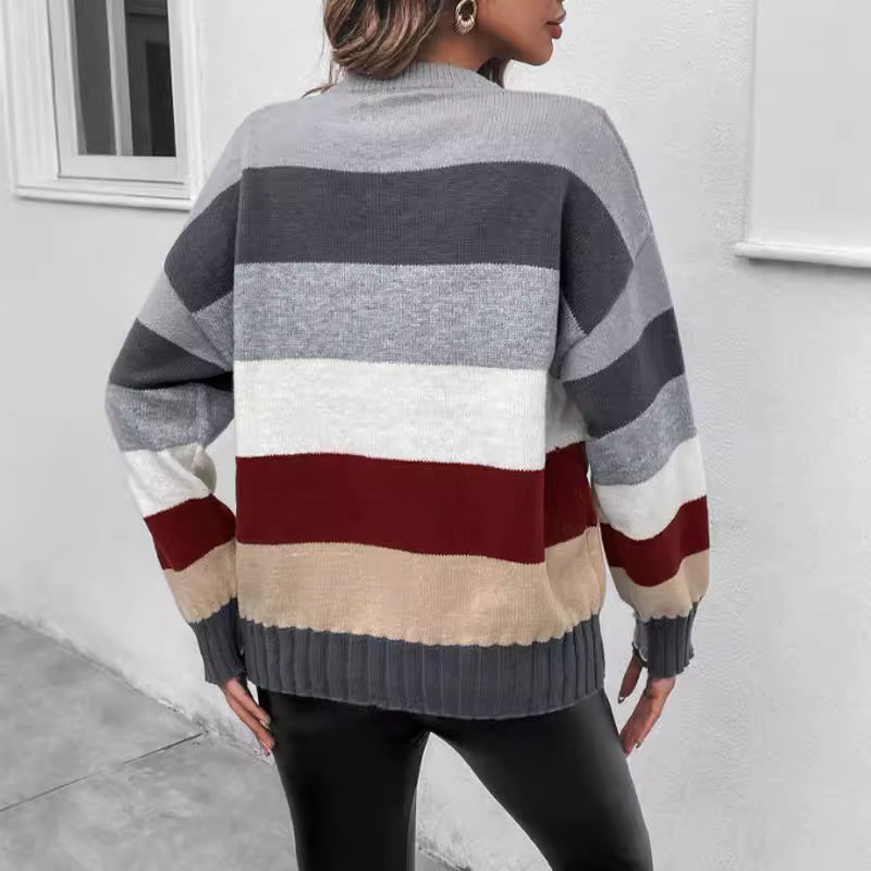 Knit sweater for women with a trendy color block design and elegant ribbed finishes Lune London