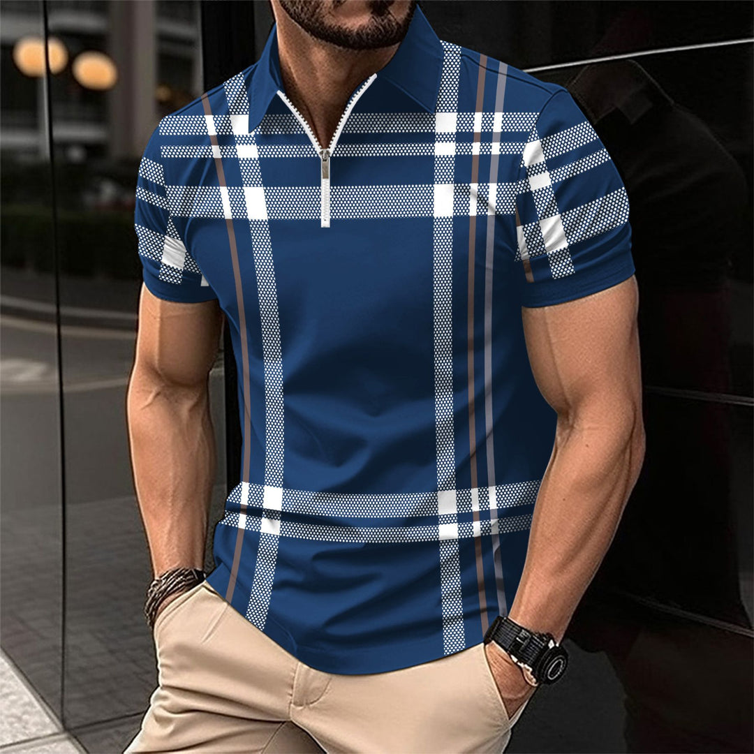 Men's stylish plaid polo with front ZIP Lune London
