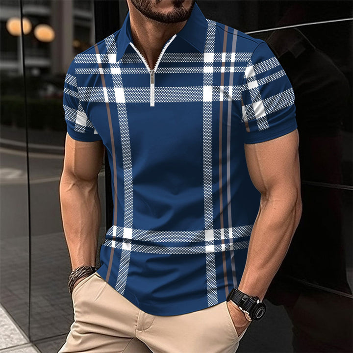 Men's stylish plaid polo with front ZIP Lune London