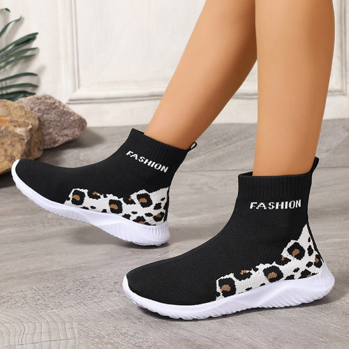 Ladies' modest sock sneakers with animal print and elastic upper Lune London