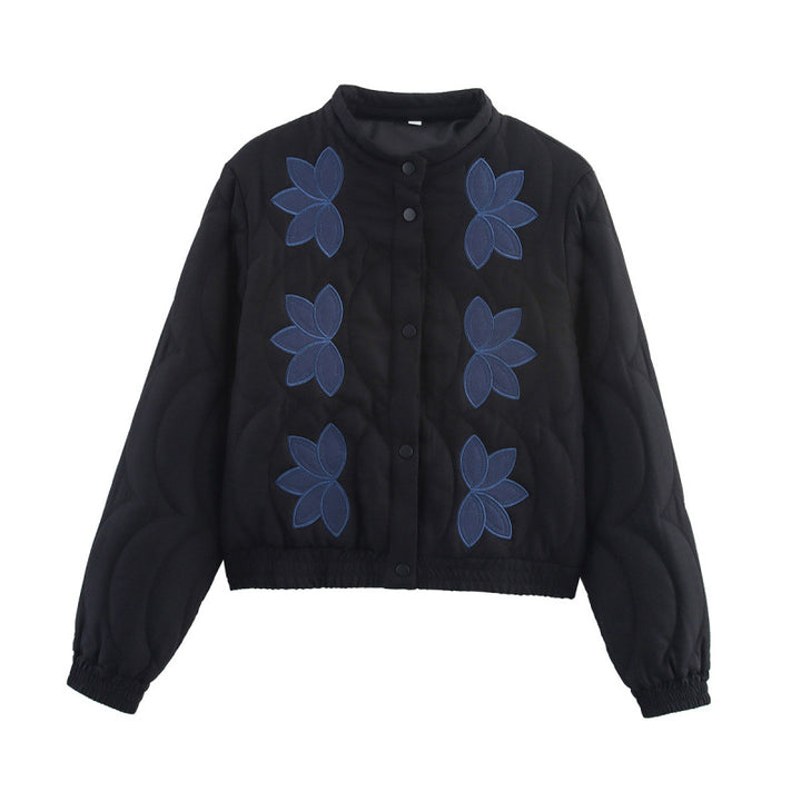 Ladies quilted jacket with floral appliqués and elastic cuffs Lune London
