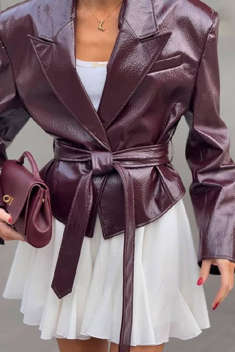 Faux leather blazer for women with adjustable belt Lune London