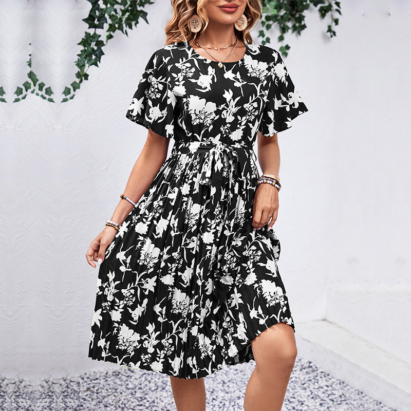 Lune London women's midi dress with floral print and tie belt