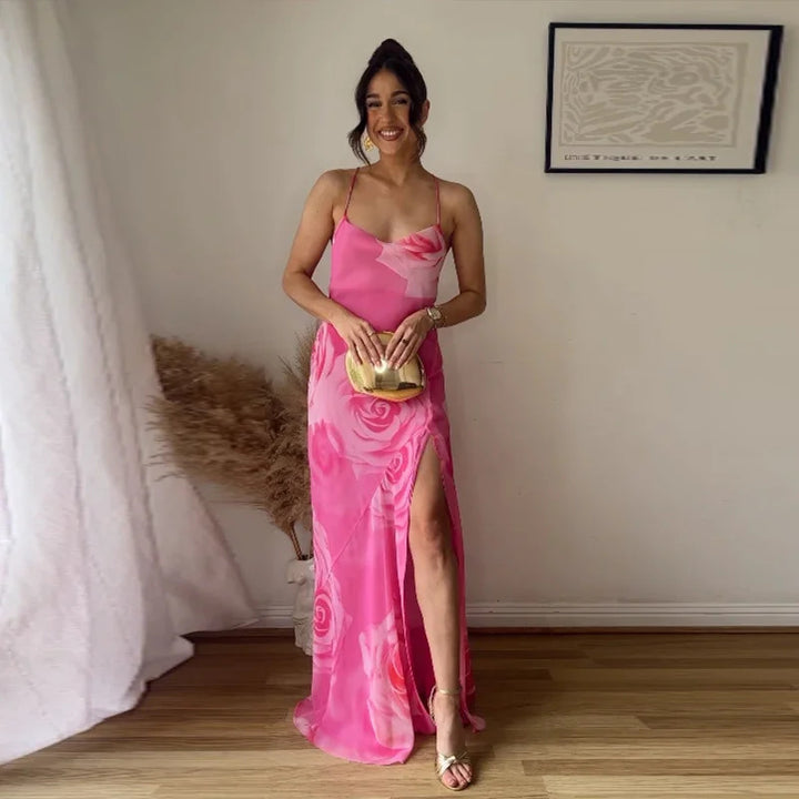 Robe maxi élégante pour femme avec fente latérale et fines bretelles Chic & Stil