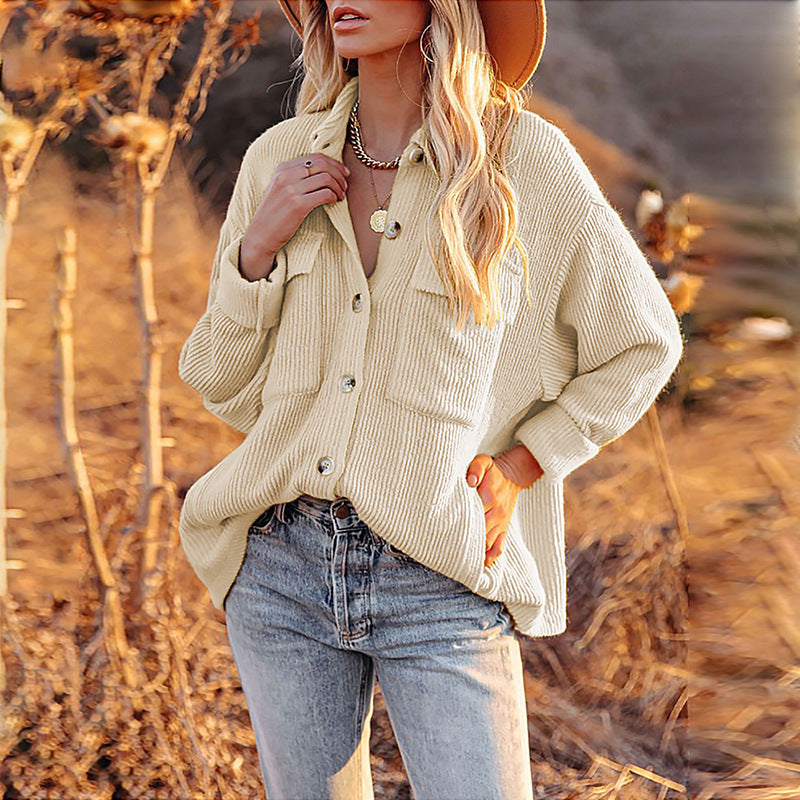 Women's Casual Knit Cardigan with Button Placket and Chest Pocket Lune London