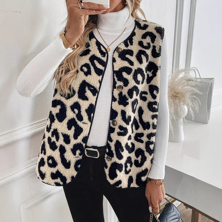 Women’s lined vest in leopard print with modern button details Lune London