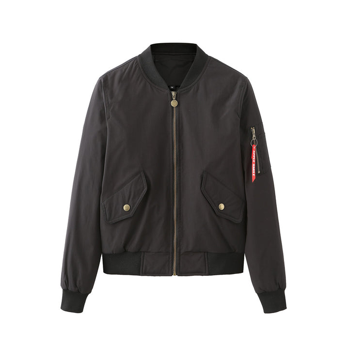 Elegant women's bomber jacket with practical side pockets and elastic edges Lune London