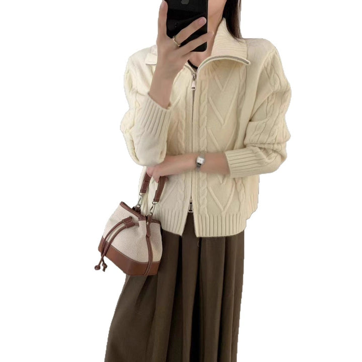 Cardigan femme avec structure en tricot torsadé et col haut Chic & Stil