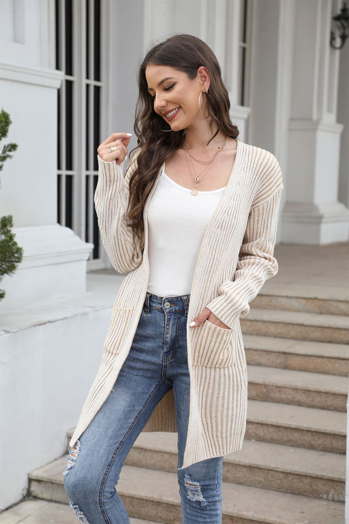 Casual knitted cardigan for women with continuous button placket and practical pockets Lune London