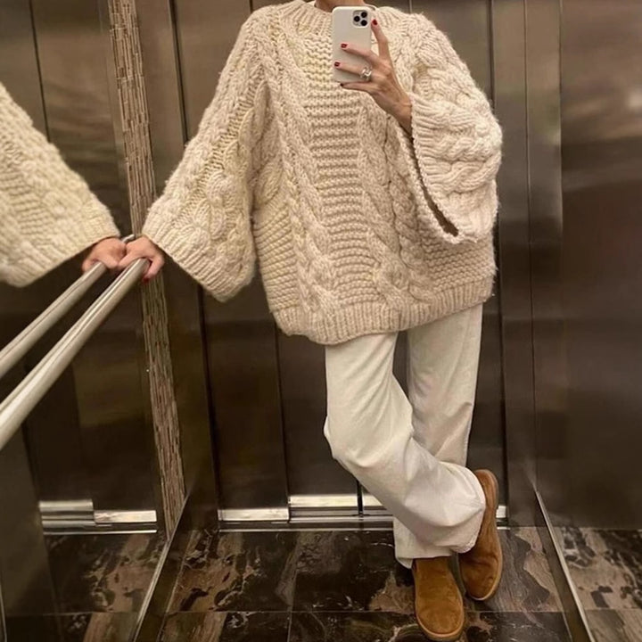 Oversized chunky knit sweater for women with an artistic braided pattern Lune London