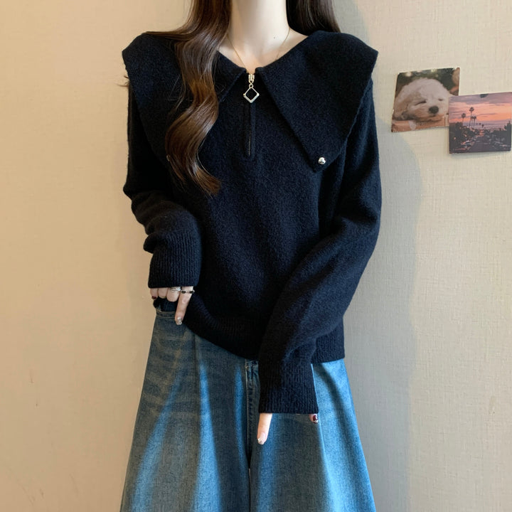 Pull en tricot pour femmes avec col décoratif et fermeture éclair Chic & Stil