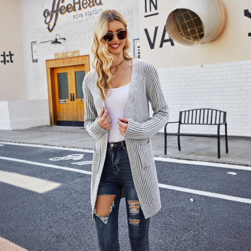 Casual knitted cardigan for women with continuous button placket and practical pockets Lune London
