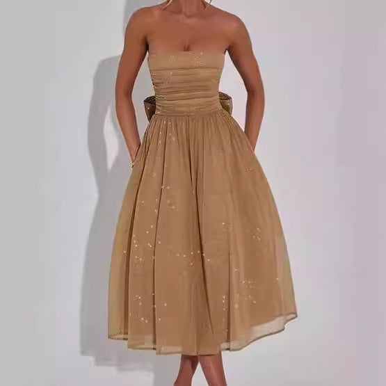 Ladies Elegant strapless cocktail dress with ruched top and A-line Lune London