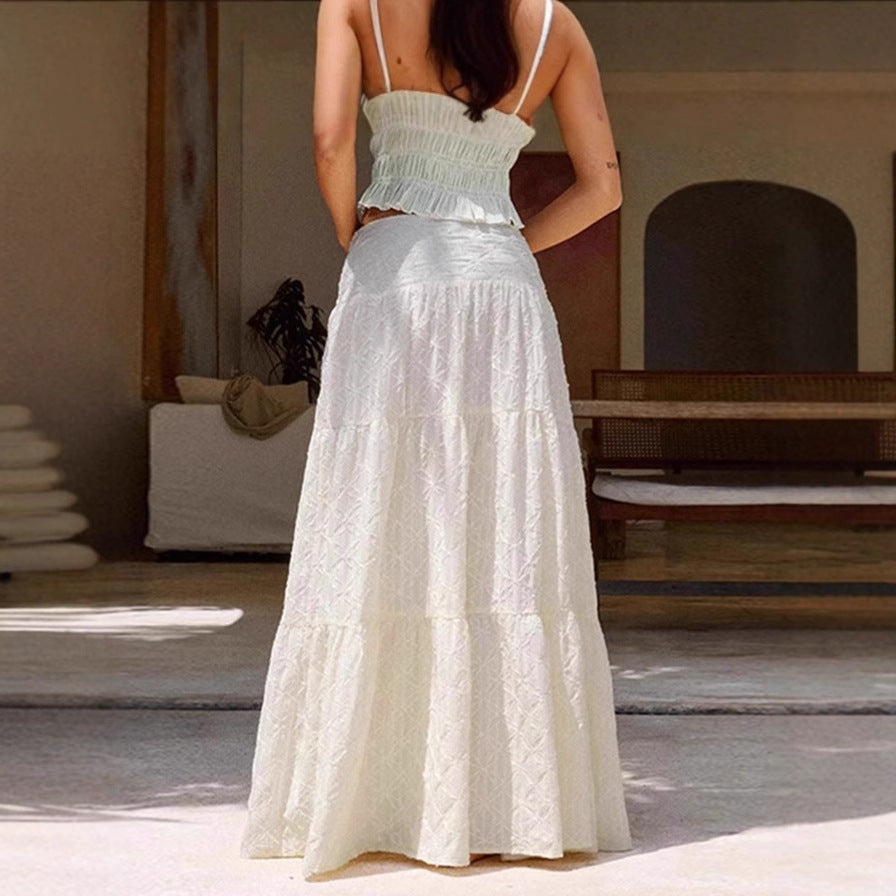 Maxi skirt woman with elaborate embroidery and elastic waist Lune London