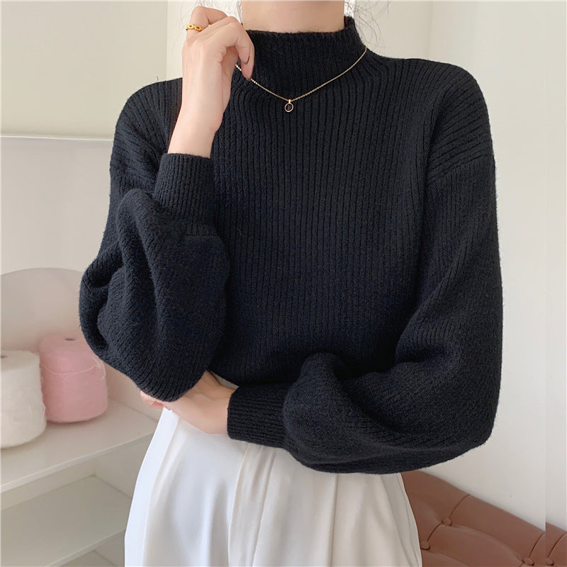 Trendy women's sweater with high collar and ribbed structure Lune London