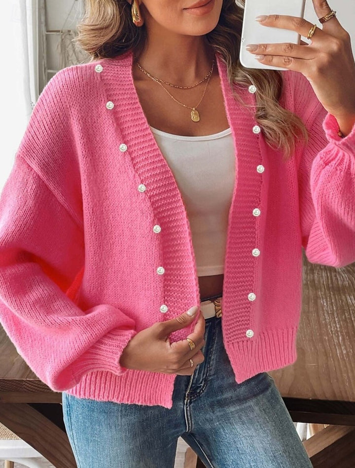 Ladies comfortable cardigan with pearl button detail Lune London