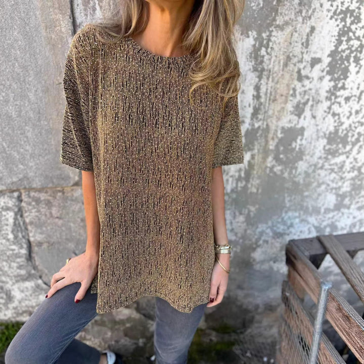 Women's Oversized T-Shirt with Glitter Stones and Casual Cut Lune London