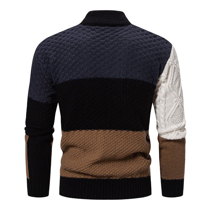 Wool patterned sweater for men with high collar and creative color accents Lune London