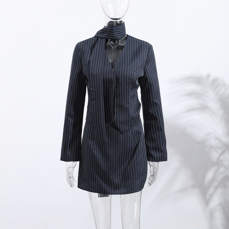 Ladies Elegant Striped Shirt Dress with Chic Collar and Style
