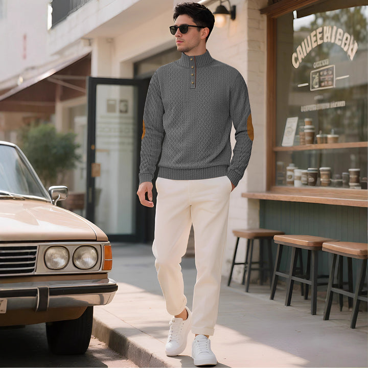 Knit sweater for men with high collar and stylish buttoned cuffs Lune London