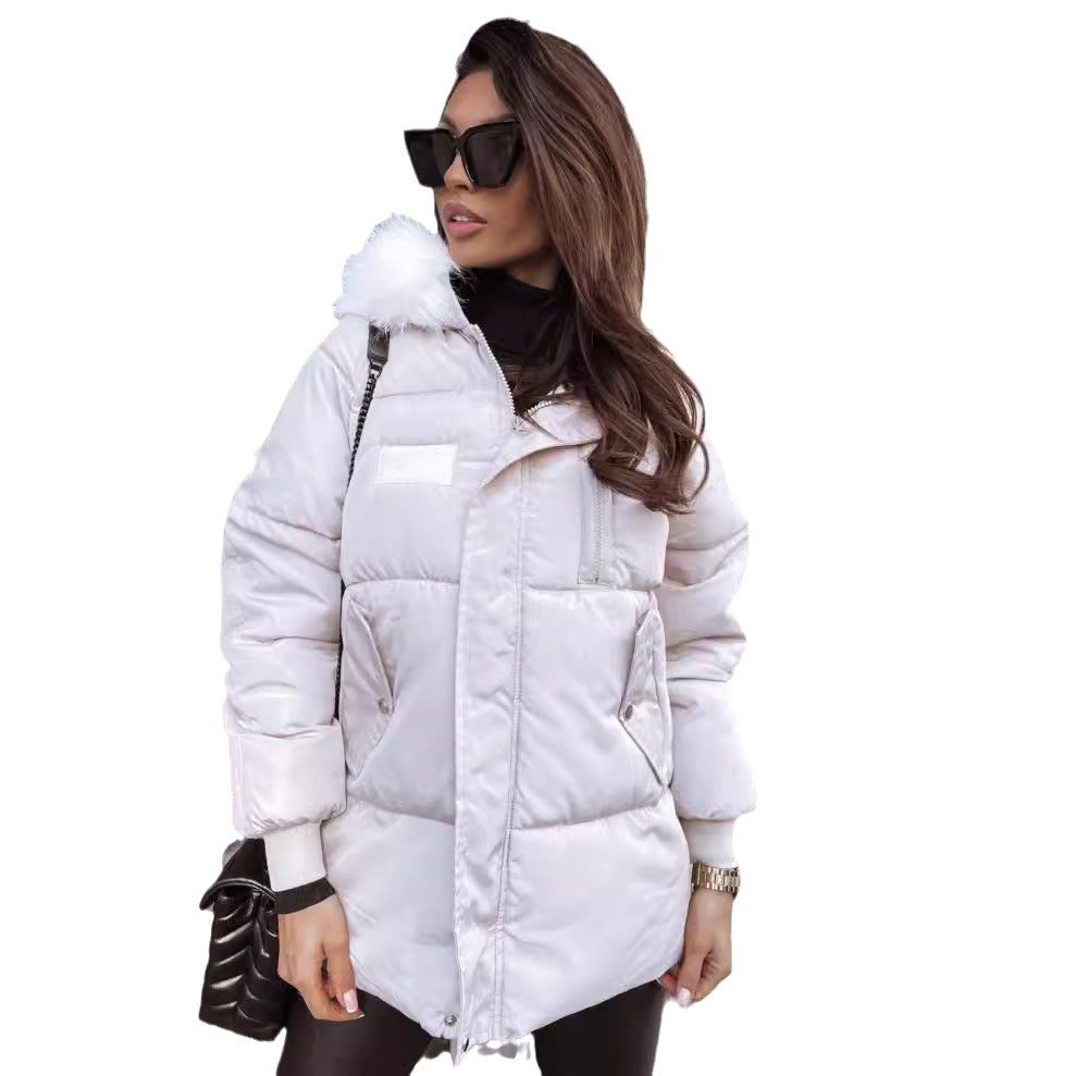 Ladies padded outdoor jacket with removable hood and faux fur collar Lune London
