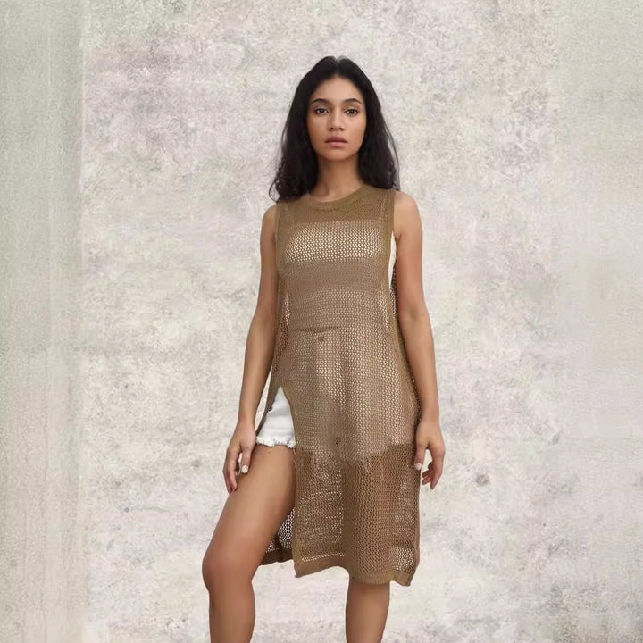 Net dress for women with side slits and relaxed fit Lune London
