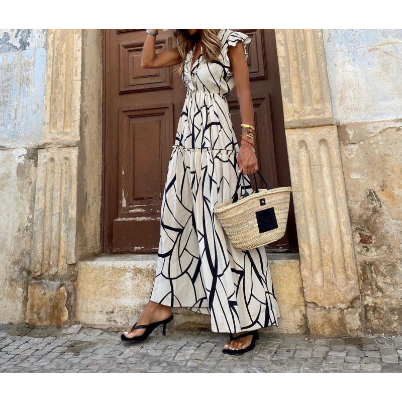Lune London Flowy A-line Maxi Dress for Women with Ruffled Sleeves